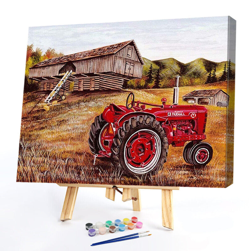 Frameless Oil Paint By Numbers Farm Car DIY Canvas Picture Craft for Home