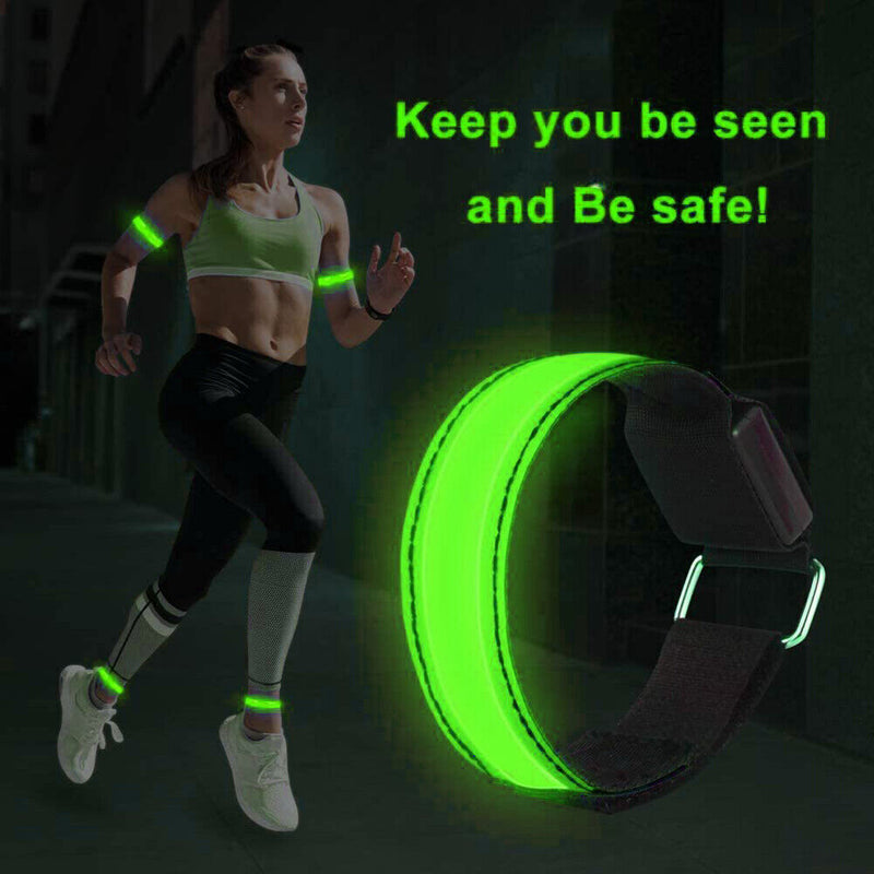 LED Luminous Armband Bracelet Cycling Reflective Warning Wristbands (Green)