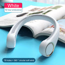 Summer Mute Leafless Air Cooling Hanging Neck Fan for Sports Travel (White)