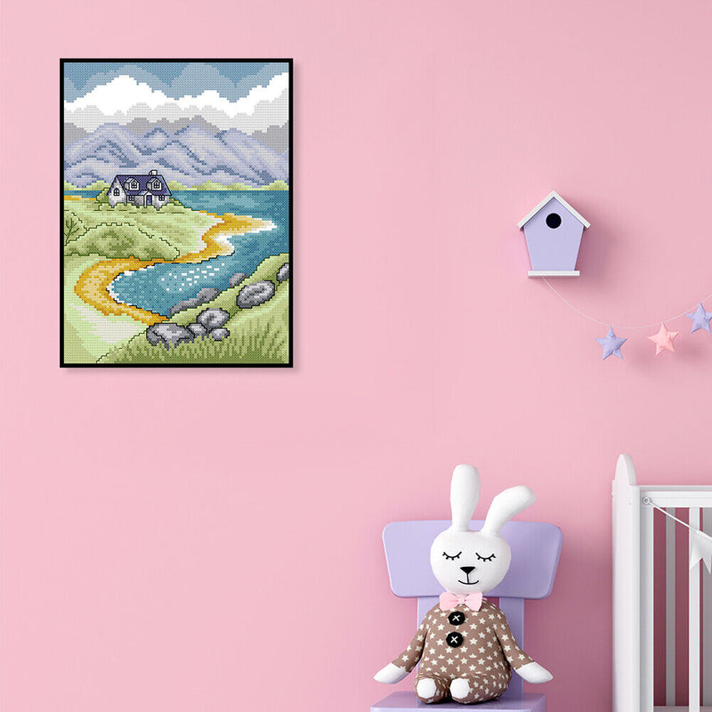 DIY Cotton Thread Highland Cottage Partial Cross Stitch Stamped Embroidery Craft