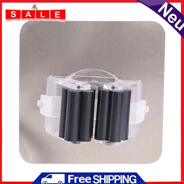 Adhesive Hook Kitchen Bathroom Wall Mop Hanger Broom Holder Rack (Black)