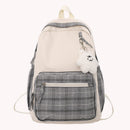 Casual Backpack Nylon Student School Bag Cartoon Pendant Plaid Backpack Shopping