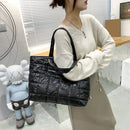 Women Lattice Solid Color Nylon Shopping Bag Casual Large Capacity Shoulder Bags