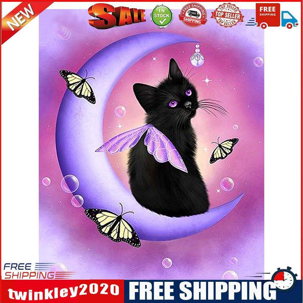 Black Cat Round Diamond Painting DIY Embroidery Kit Cross Stitch Home Decor