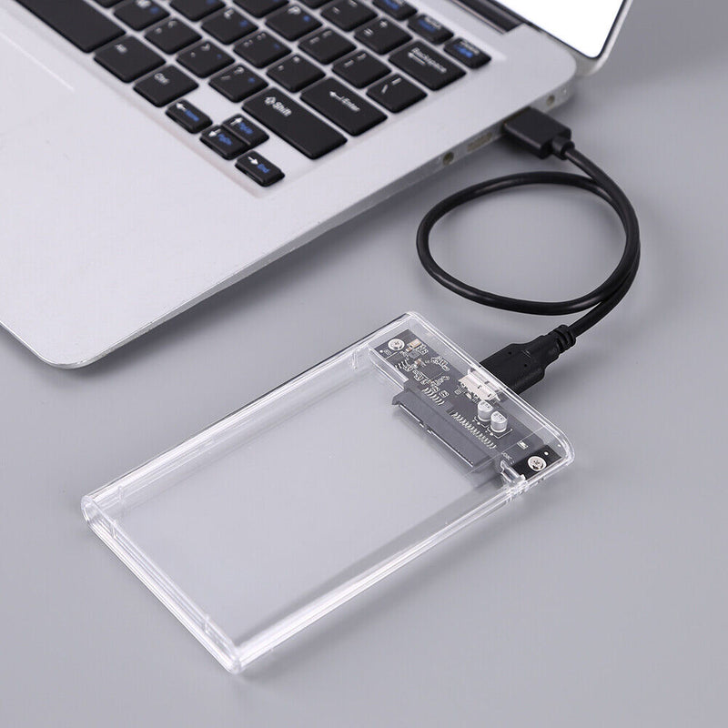 USB3.0 HDD Enclosure 2.5 inch SATA SSD Hard Drive Case External Box (Clear)