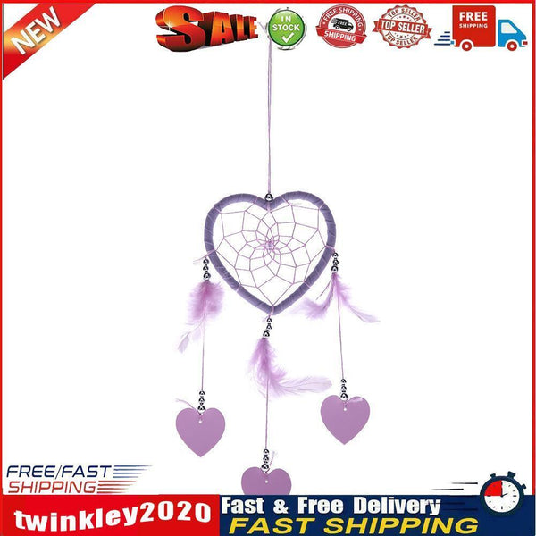 DIY Feathers Peach Heart Dreamcatcher Handmade Dream Catcher Net(Purple) Newly
