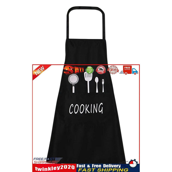 Kitchen Apron Waterproof Oil-Proof Cooking Chef Aprons with Pocket (Black) Newly