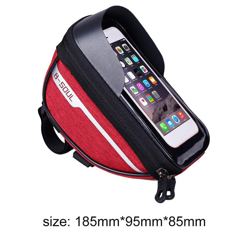 Bike Front Frame Touch Screen Waterproof Phone Bag Top Tube Pannier (Red) Newly