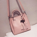 3pcs/set Fashion Women Beads Tassel PU Clutch Shoulder Bucket Bags (Pink)