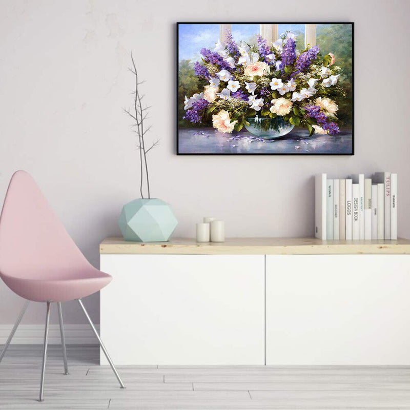 Oil Paint By Numbers Vase Purple Flower Frameless Picture Craft Kit for Home