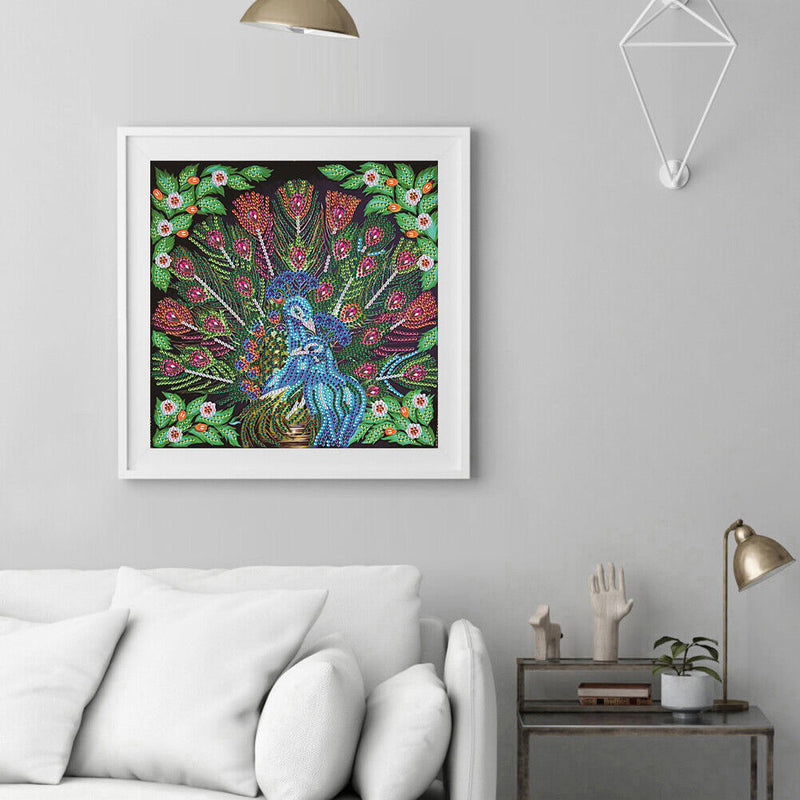 5D Diamond Painting Peacock Partial Special Shape Drill Wall DIY (UP274) Newly
