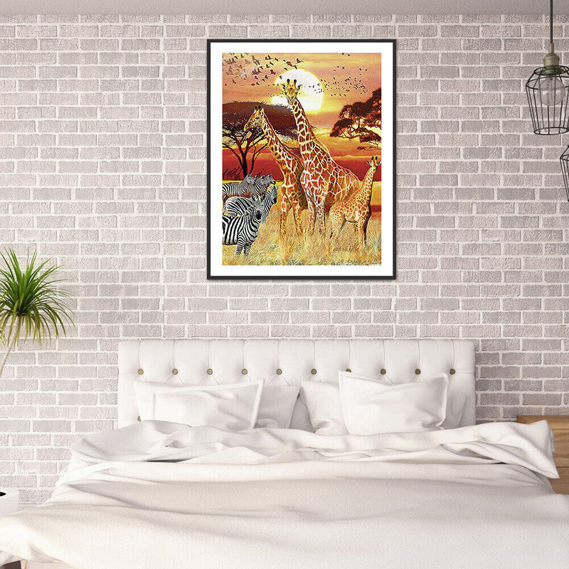 5D DIY Full Drill Round Shape Giraffe Rhinestone Diamond Drawing for Home Room