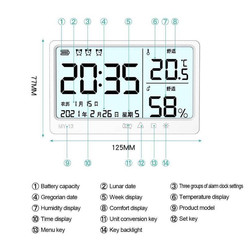 Display Electronic Thermometer Electronic Clock Alarm Clock Quartz Home Decor