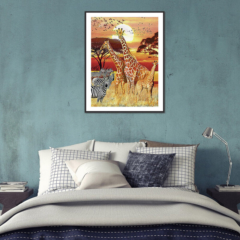 5D DIY Full Drill Round Shape Giraffe Rhinestone Diamond Drawing for Home Room