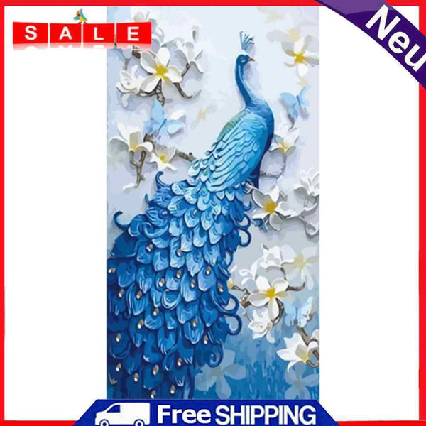 Frameless Oil Paint By Numbers DIY Peafowl Picture Craft Kit for Living Room
