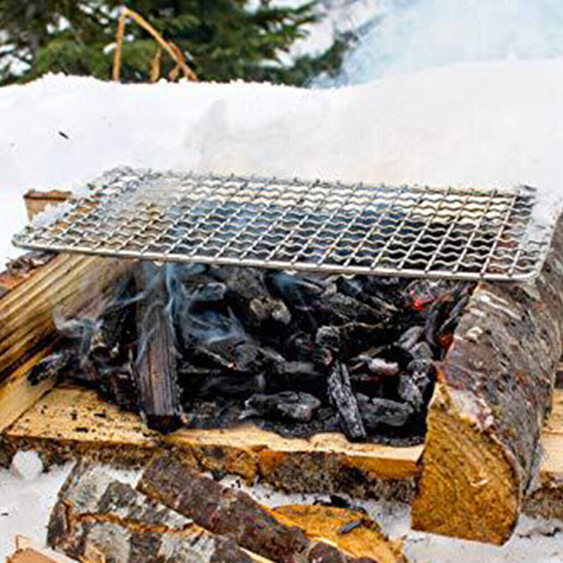BBQ Grilling Net Fire Cooking Stainless Steel Camping Grill Grate Firewood