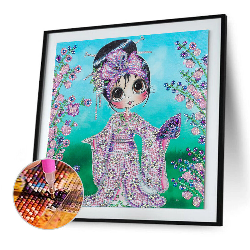 DIY Diamond Painted Kimono Girl Partial Special Rhinestone Set