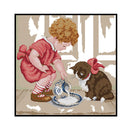 DIY Cotton Thread Feeding Cats Partial Cross Stitch Stamped Embroidery Set Craft
