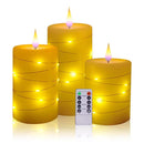 Set of 3 Flameless Battery Flickering LED Candle Lights Remote Control Glass Wa,