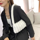 Women Soft Warm Plush Heart Pattern Handbag Zipper Armpit Bag (B White)