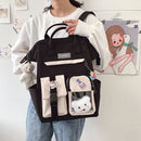 Women Preppy Style Contrast Color Knapsack Large Capacity Handbags with Badge