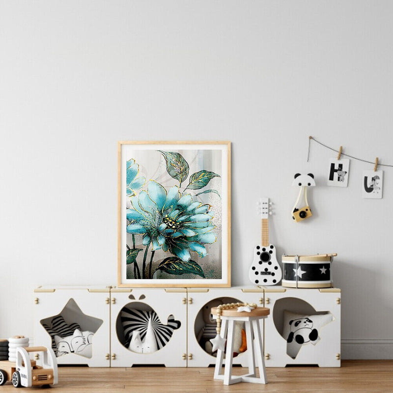 DIY Digital Picture Blue Flowers Frameless Painting By Number Set Handicraft