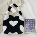 5pcs Retro Women Plush Leopard Love Shoulder Bag (White Heart)
