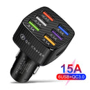15A QC3.0 Fast Charging Phone Adapter 6 Ports USB Car Charger for Mobile Phone