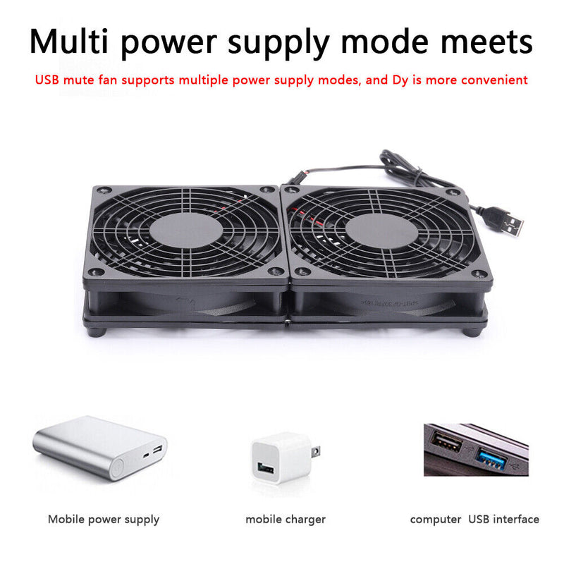 USB Wireless Router Set-Top Box Cooling Fan Quiet Heat Dissipation Dual Radiator