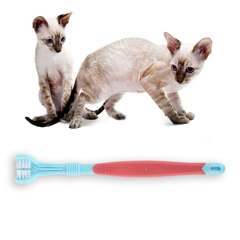 Three Sided Pet Toothbrush Dog Soft Brush Bad Breath Tartar Tool (Blue) Newly