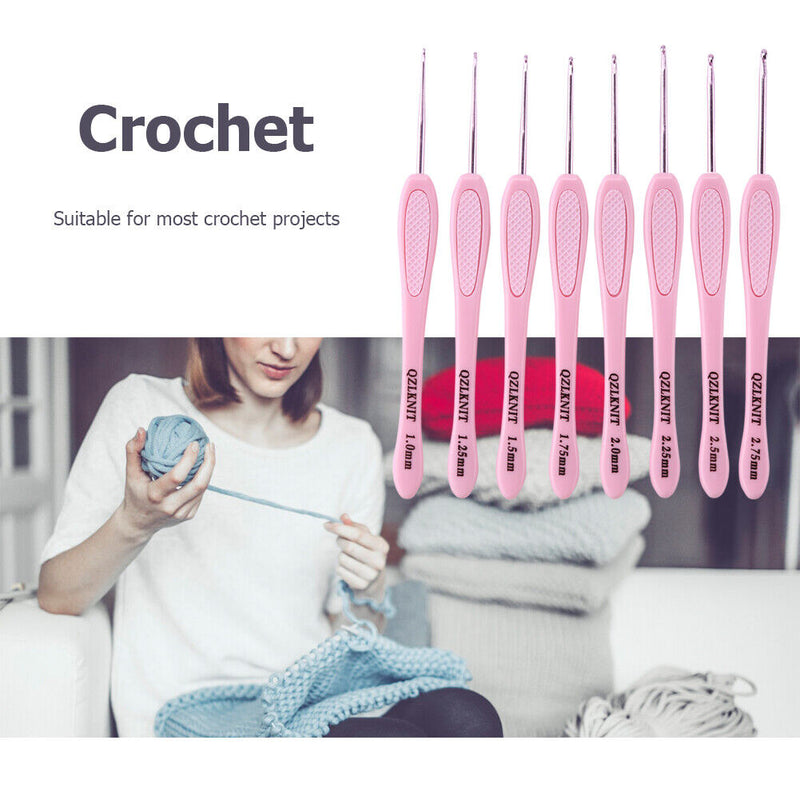 8pcs ABS Handle Knitting Needles Aluminum Crochet Hooks Set 1-2.75mm for Weaving