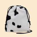 Lady Shoulder Crossbody Bag Cow Milk Leopard Printed Plush Drawstring Mini Purse