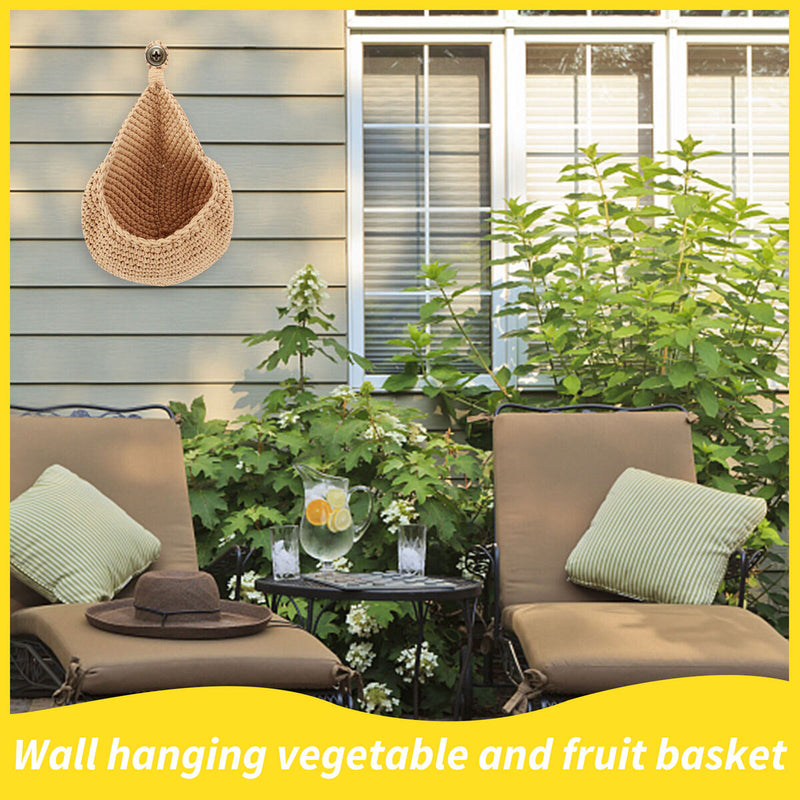 Wall-Mounted Jute Fruit Vegetable Basket Wall Hanging Storage (32x25cm) Newly