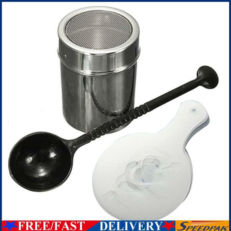 Chocolate Shaker Duster + 16pcs Cappuccino Coffee Stencils + Measure Spoon