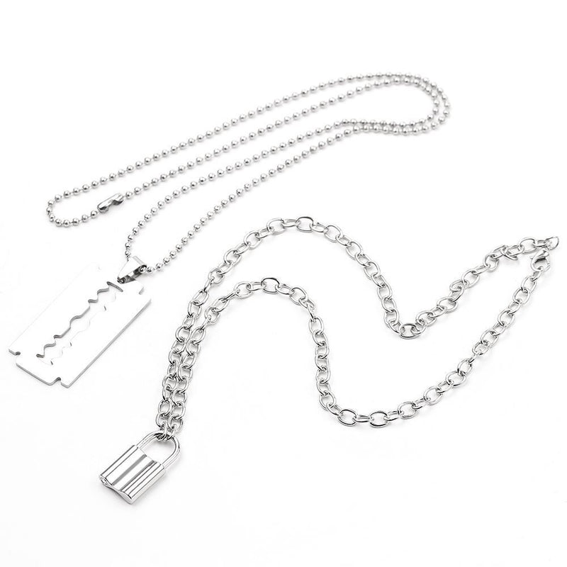 Women Men Party Jewelry Punk Choker Chain Necklace Collar Key Lock Pendant
