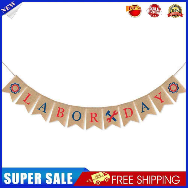 Labor Day Linen Banner Holiday Decoration Pennant for Fireplace Doorway Por