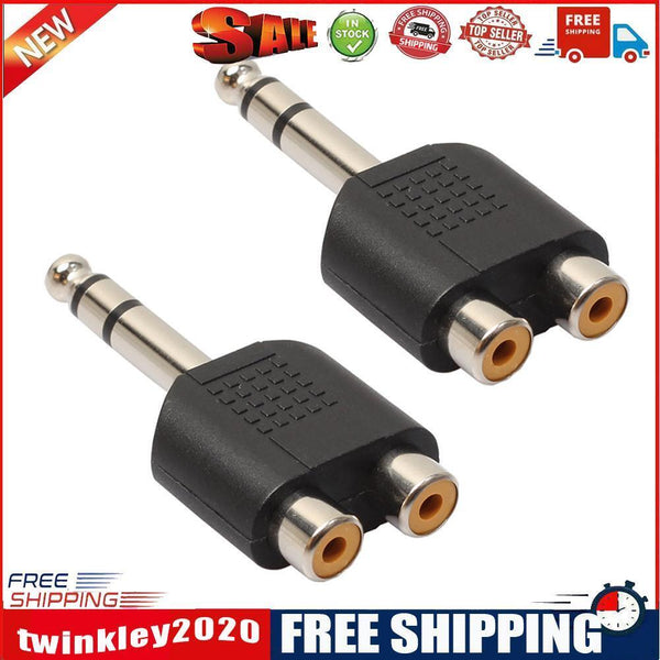2Pcs 6.35mm 1/4" Stereo Plug to 2 RCA Female Jacks Splitter Audio Converter