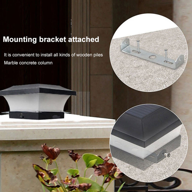 LED Solar Column Light Waterproof Pillar Night Lamp Garden Fence Decor (B)