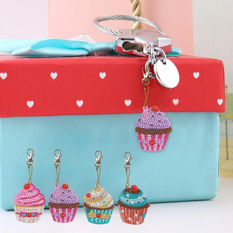4pcs DIY Full Drill Special Shaped Diamond Painting Women Bag Cupcake Keychain