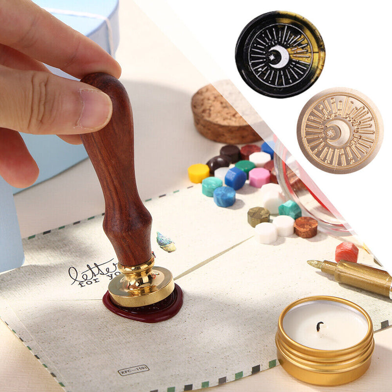 #A 25mm Sun Moon Stars Round Retro Seal Wax Seal Stamp Head Fire Paint for Weddi