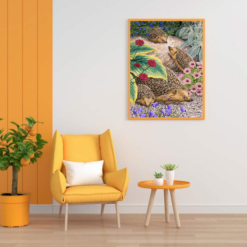 Hedgehog Family Oil Paint By Numbers Kit DIY Drawing for Adults Home Decora