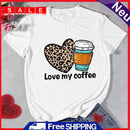 Coffee Valentines Day Women Leopard Love Print Summer Tees Casual T-Shirt