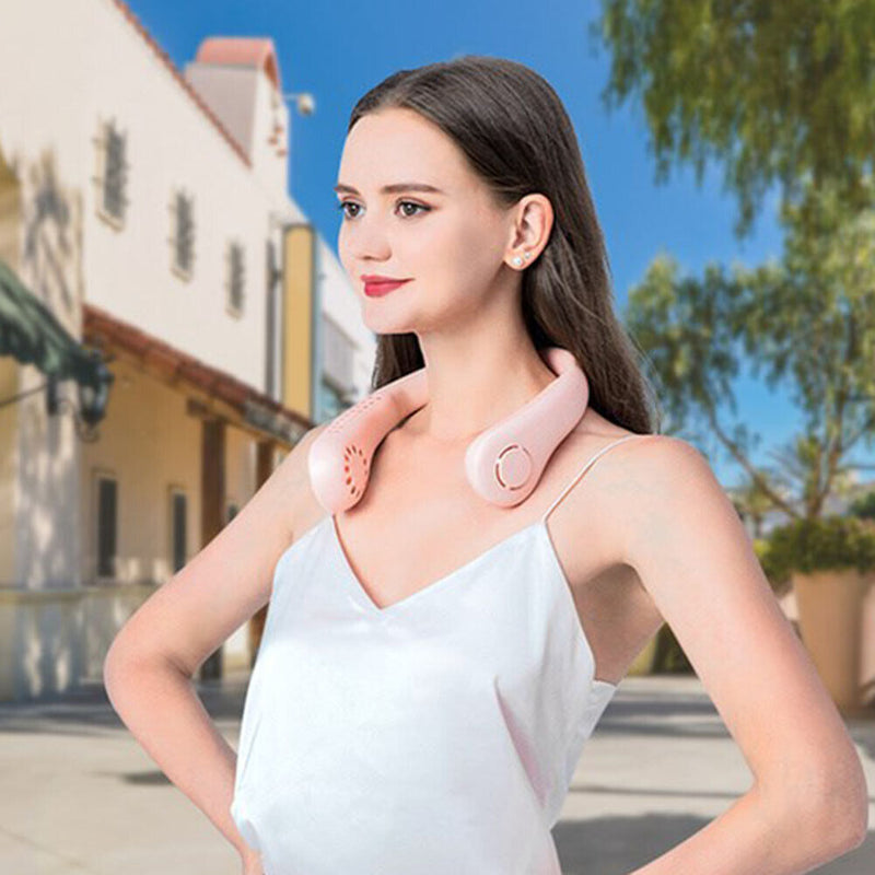 Mini Bladeless Hanging Neck Fan USB Rechargeable Summer Air Cooler (Pink)