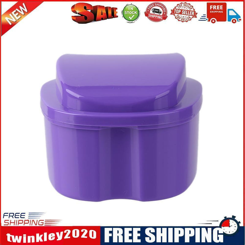 Denture Care Bath Box Clean False Teeth Nursing Hang Net Container (Purple)