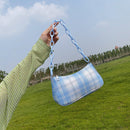 Retro Women Plaid Print Underarm Bag Casual Acrylic Chain Handbag (Blue)