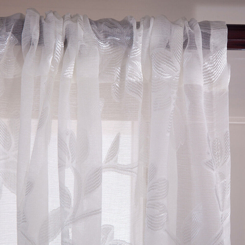 Romantic Floral Tulle Voile Curtain Drape Panel Sheer Scarf Valances White