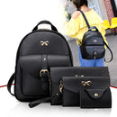 4pcs Women PU leather Backpack Shoulder Bag Clutch Bag Card Holder(Black)