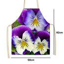 Purple Flower Linen Apron Waterproof Kitchen Cooking Bib Pinafore (82x68cm)