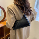 Women PU Leather Shoulder Bags Thread Solid Color Lady Handbag (Black)