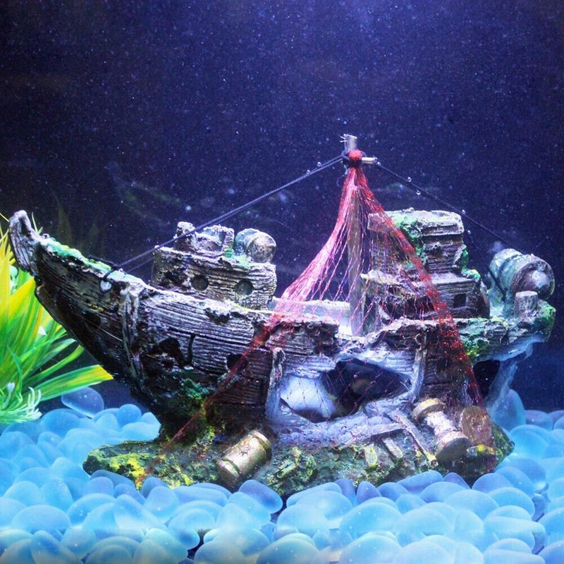 Fish Tank Decoration Cave Decor Sailing Boat Shipwreck Aquarium Sunk Ship  Newly